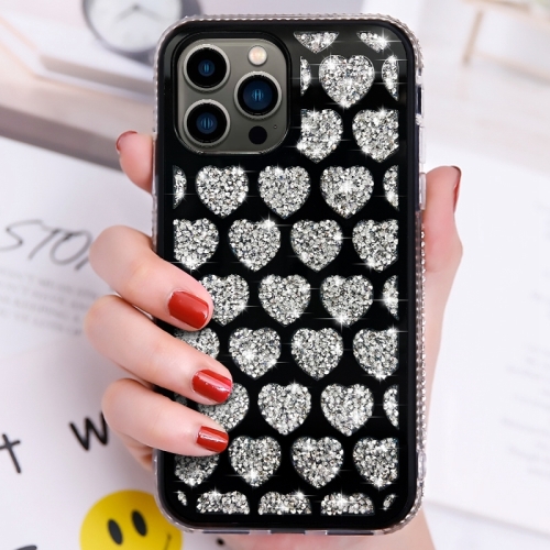 

For iPhone 15 Pro Love Hearts Diamond Mirror TPU Phone Case(Black)