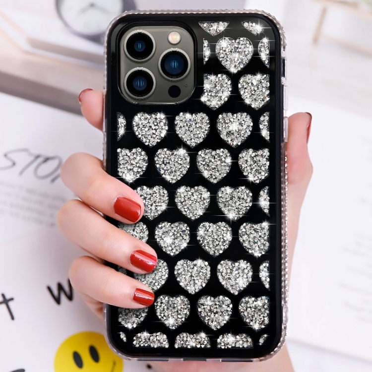 

For iPhone 15 Pro Max Love Hearts Diamond Mirror TPU Phone Case(Black)