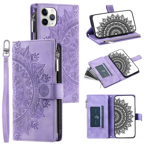 

For iPhone 11 Pro Multi-Card Totem Zipper Leather Phone Case(Purple)