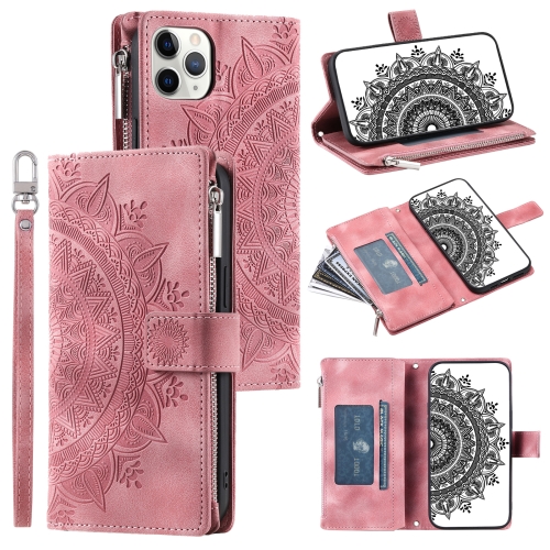 

For iPhone 11 Pro Multi-Card Totem Zipper Leather Phone Case(Pink)