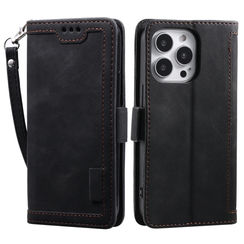 

For iPhone 15 Pro Max Retro Splicing Horizontal Flip Leather Phone Case(Black)