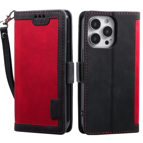 

For iPhone 15 Pro Retro Splicing Horizontal Flip Leather Phone Case(Red)