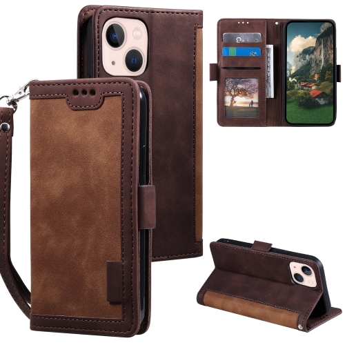 

For iPhone 15 Retro Splicing Horizontal Flip Leather Phone Case(Brown)