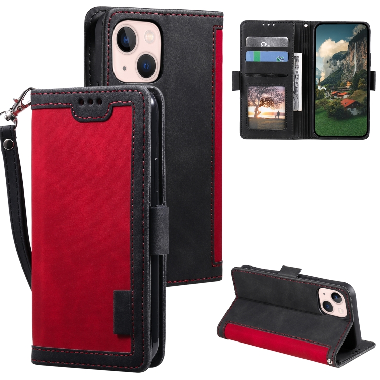 

For iPhone 15 Retro Splicing Horizontal Flip Leather Phone Case(Red)