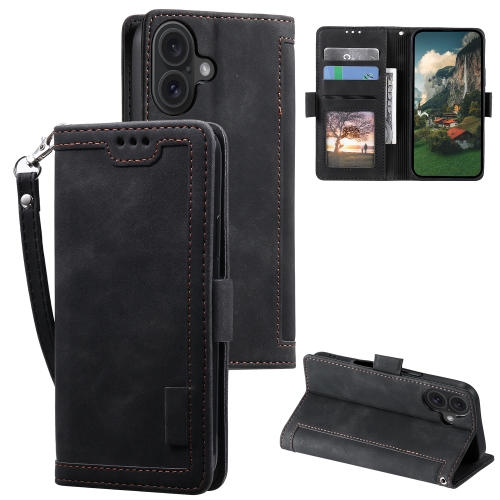 

For iPhone 16 Plus Retro Splicing Horizontal Flip Leather Phone Case(Black)