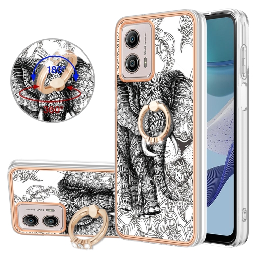 

For Motorola Moto G53 / G23 / G13 Electroplating Dual-side IMD Phone Case with Ring Holder(Totem Elephant)