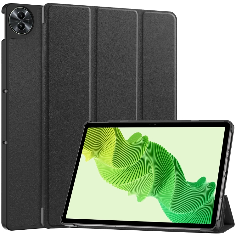 

For Realme Pad 2 3-folding Leather Smart Tablet Case(Black)