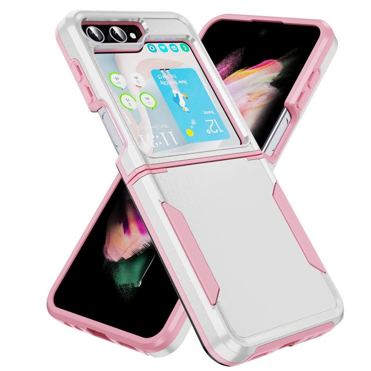 For Samsung Galaxy Z Flip6 5G Pioneer Armor Heavy Duty PC Hybrid TPU Phone Case(White + Pink)