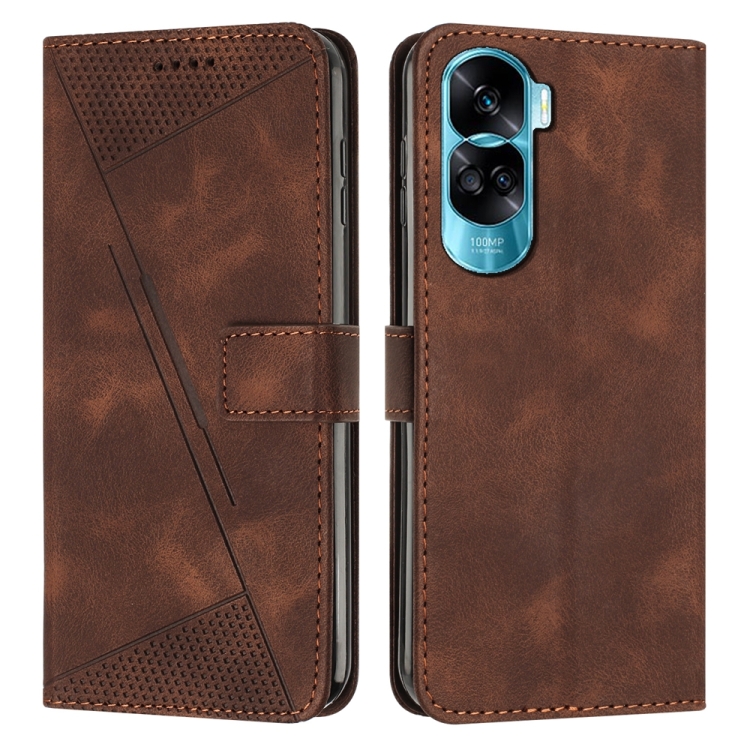 

For Honor 90 Lite Dream Triangle Leather Phone Case with Lanyard(Brown)