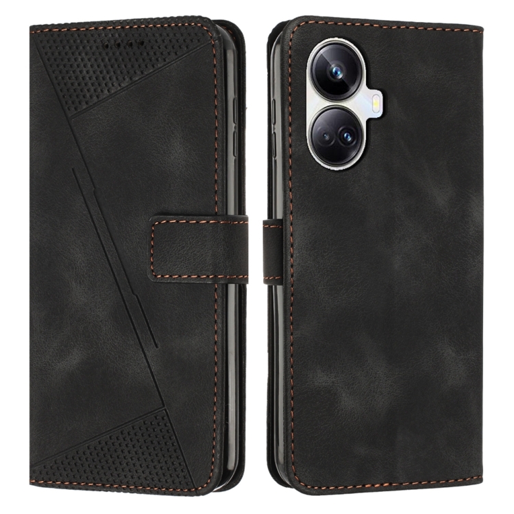 

For Realme 10 Pro+ Dream Triangle Leather Phone Case with Lanyard(Black)