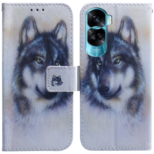 

For Honor 90 Lite Coloured Drawing Flip Leather Phone Case(White Wolf)