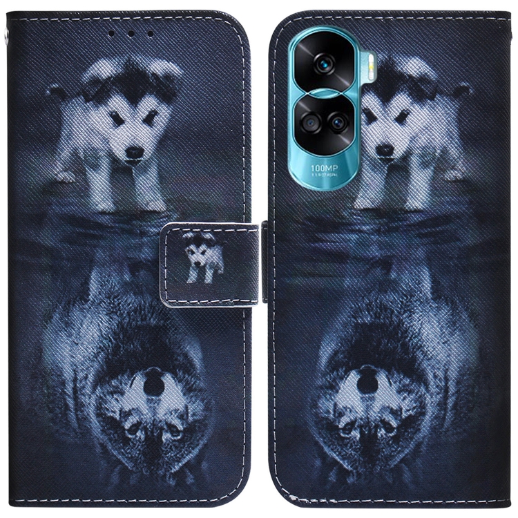 

For Honor 90 Lite Coloured Drawing Flip Leather Phone Case(Wolf and Dog)