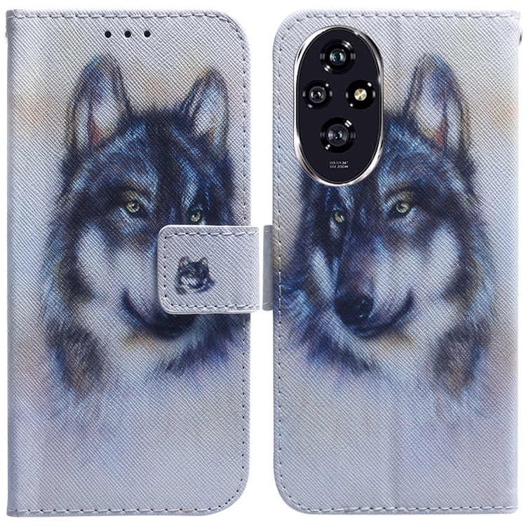 

For Honor 200 Coloured Drawing Flip Leather Phone Case(White Wolf)