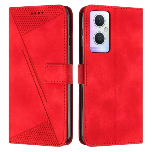 

For OPPO A96 5G Dream Triangle Leather Phone Case with Lanyard(Red)