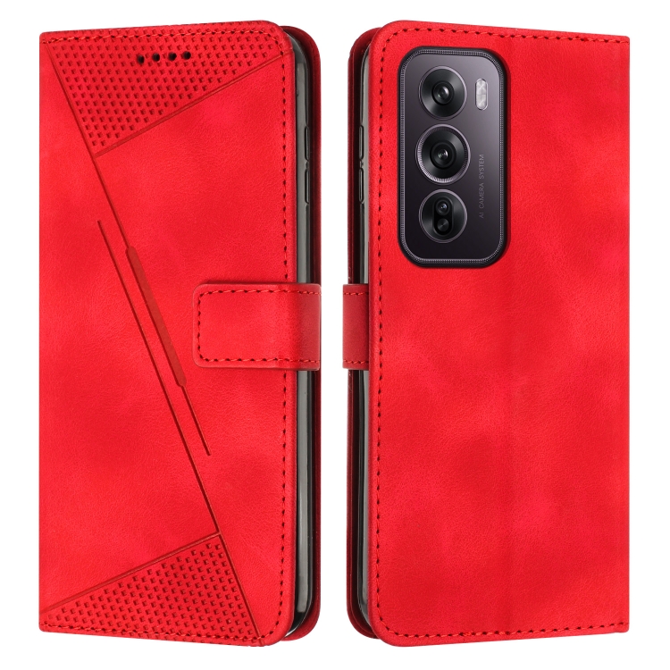 

For OPPO Reno12 Pro Global Dream Triangle Leather Phone Case with Lanyard(Red)