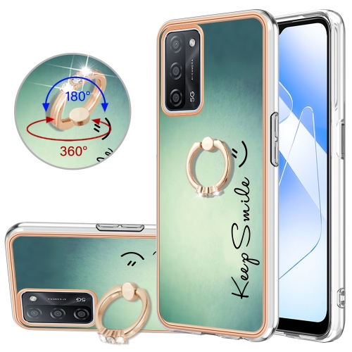 

For OPPO A55 5G / A53s 5G / A54 4G Electroplating Dual-side IMD Phone Case with Ring Holder(Smile)