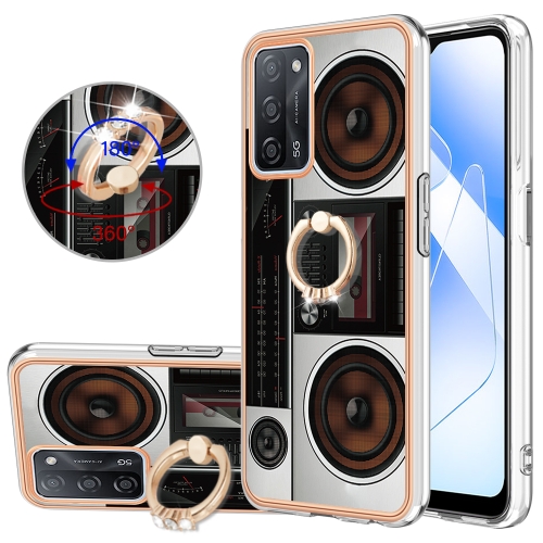 

For OPPO A55 5G / A53s 5G / A54 4G Electroplating Dual-side IMD Phone Case with Ring Holder(Retro Radio)