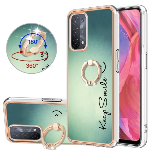 

For OPPO A74 / A93 5G / A54 5G / A93s 5G Electroplating Dual-side IMD Phone Case with Ring Holder(Smile)