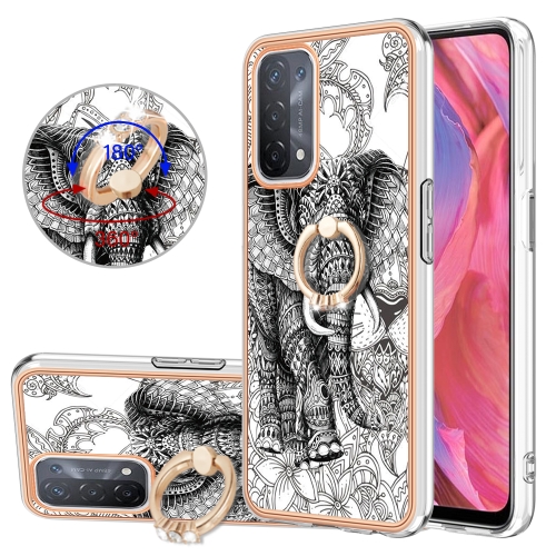 

For OPPO A74 / A93 5G / A54 5G / A93s 5G Electroplating Dual-side IMD Phone Case with Ring Holder(Totem Elephant)