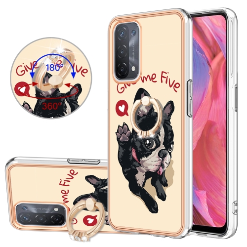 

For OPPO A74 / A93 5G / A54 5G / A93s 5G Electroplating Dual-side IMD Phone Case with Ring Holder(Lucky Dog)
