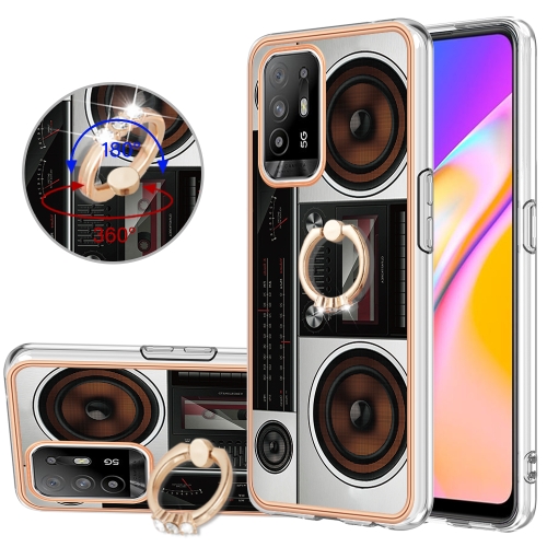 

For OPPO A94 5G / A95 5G Electroplating Dual-side IMD Phone Case with Ring Holder(Retro Radio)