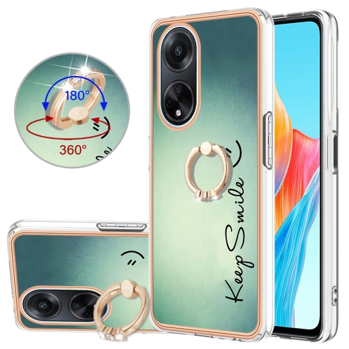 

For OPPO A98 Electroplating Dual-side IMD Phone Case with Ring Holder(Smile)