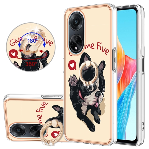 

For OPPO A98 Electroplating Dual-side IMD Phone Case with Ring Holder(Lucky Dog)