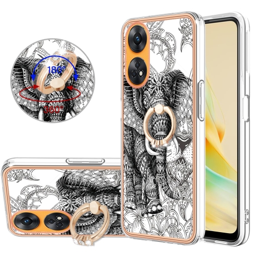 

For OPPO Reno8 T 4G Electroplating Dual-side IMD Phone Case with Ring Holder(Totem Elephant)