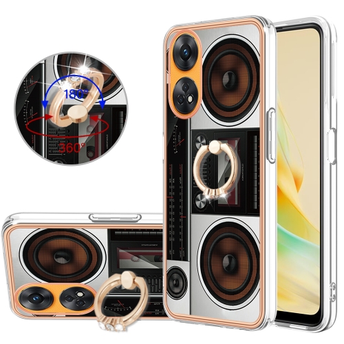 

For OPPO Reno8 T 4G Electroplating Dual-side IMD Phone Case with Ring Holder(Retro Radio)