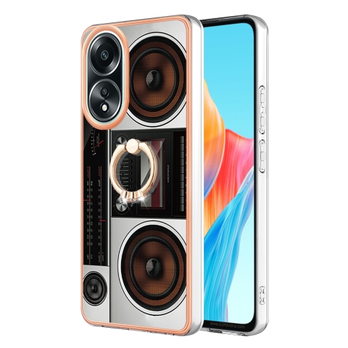 

For OPPO A58 4G Electroplating Dual-side IMD Phone Case with Ring Holder(Retro Radio)