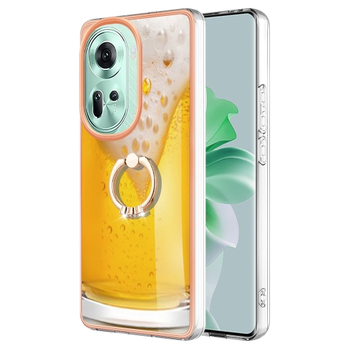 

For OPPO Reno11 5G Global Electroplating Dual-side IMD Phone Case with Ring Holder(Draft Beer)
