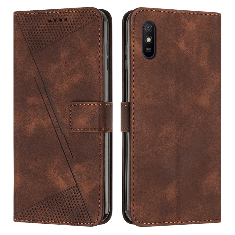 

For Xiaomi Redmi 9A Dream Triangle Leather Phone Case with Lanyard(Brown)