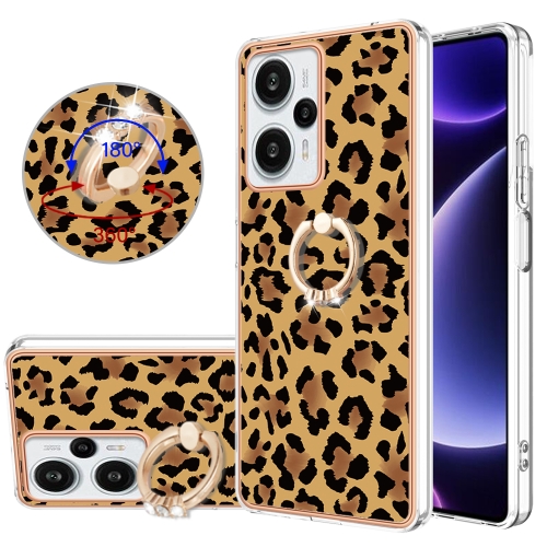 

For Xiaomi Poco F5 / Redmi Note 12 Turbo Electroplating Dual-side IMD Phone Case with Ring Holder(Leopard Print)