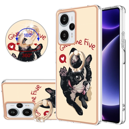 

For Xiaomi Poco F5 / Redmi Note 12 Turbo Electroplating Dual-side IMD Phone Case with Ring Holder(Lucky Dog)