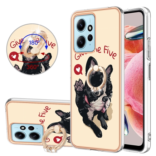 

For Xiaomi Redmi Note 12 4G Electroplating Dual-side IMD Phone Case with Ring Holder(Lucky Dog)