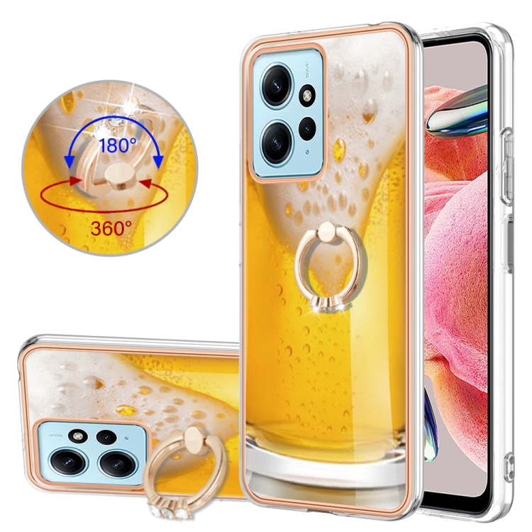 

For Xiaomi Redmi Note 12 4G Electroplating Dual-side IMD Phone Case with Ring Holder(Draft Beer)