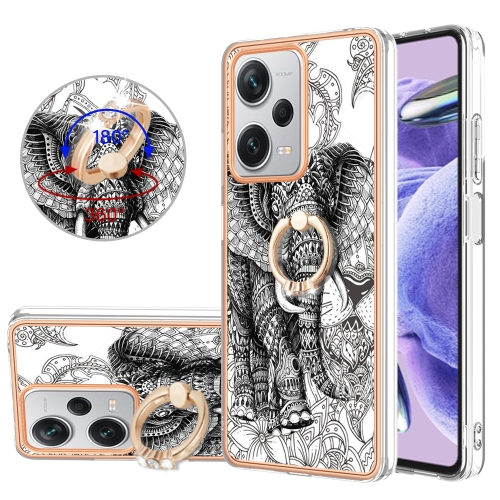 

For Xiaomi Redmi Note 12 Pro+ Global Electroplating Dual-side IMD Phone Case with Ring Holder(Totem Elephant)