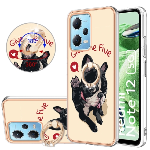 

For Xiaomi Redmi Note 12 5G Global Electroplating Dual-side IMD Phone Case with Ring Holder(Lucky Dog)