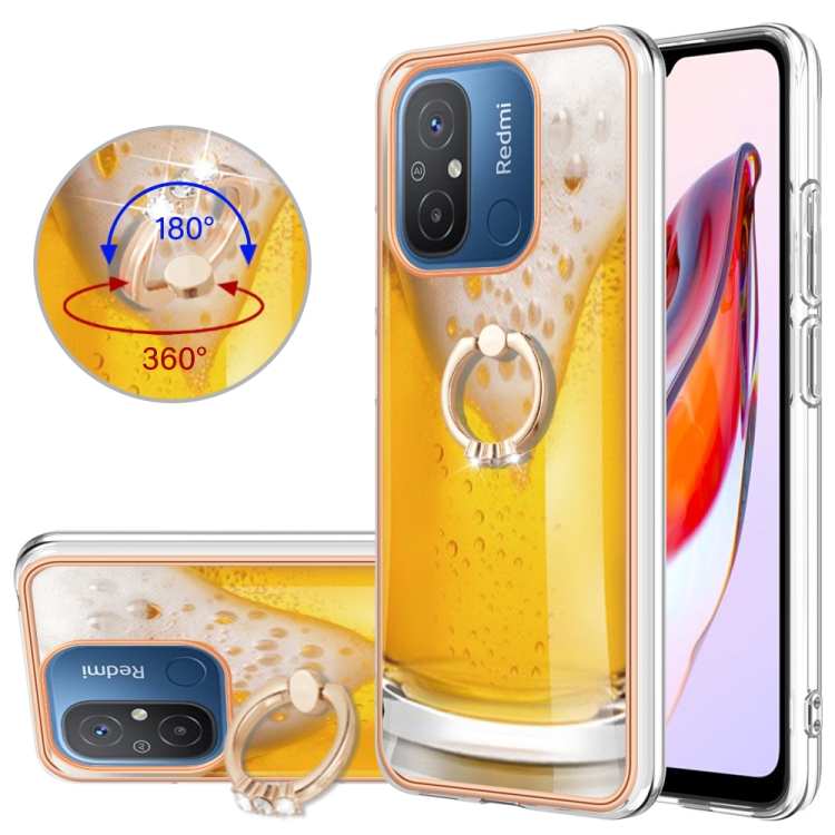 

For Xiaomi Redmi 12C / 11A 4G Electroplating Dual-side IMD Phone Case with Ring Holder(Draft Beer)