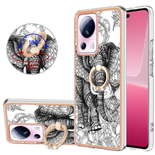 

For Xiaomi 13 Lite 5G Electroplating Dual-side IMD Phone Case with Ring Holder(Totem Elephant)