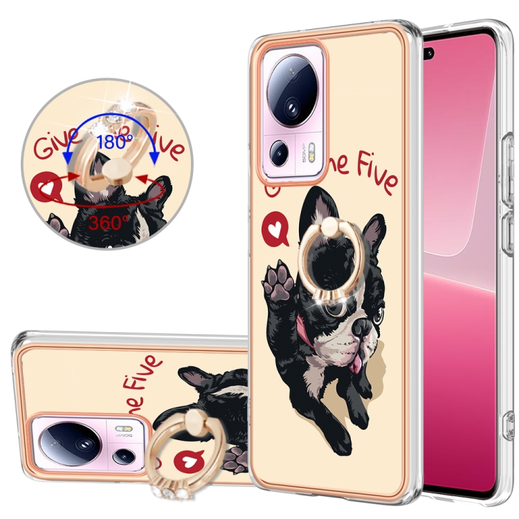

For Xiaomi 13 Lite 5G Electroplating Dual-side IMD Phone Case with Ring Holder(Lucky Dog)