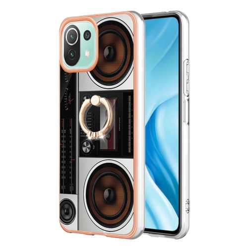 

For Xiaomi 11 Lite Electroplating Dual-side IMD Phone Case with Ring Holder(Retro Radio)