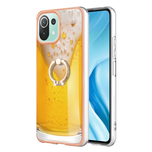 

For Xiaomi 11 Lite Electroplating Dual-side IMD Phone Case with Ring Holder(Draft Beer)