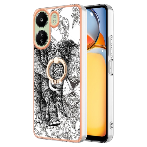 

For Xiaomi Redmi 13C 4G Electroplating Dual-side IMD Phone Case with Ring Holder(Totem Elephant)