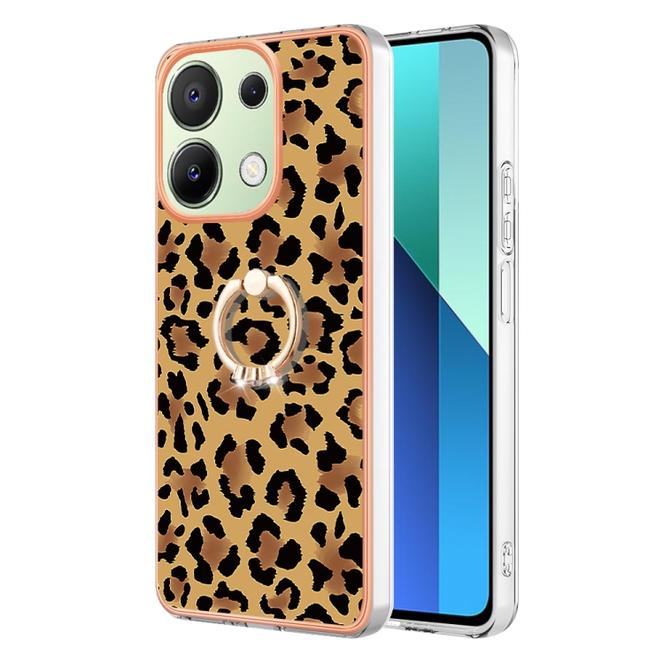 

For Xiaomi Redmi Note 13 4G Global Electroplating Dual-side IMD Phone Case with Ring Holder(Leopard Print)