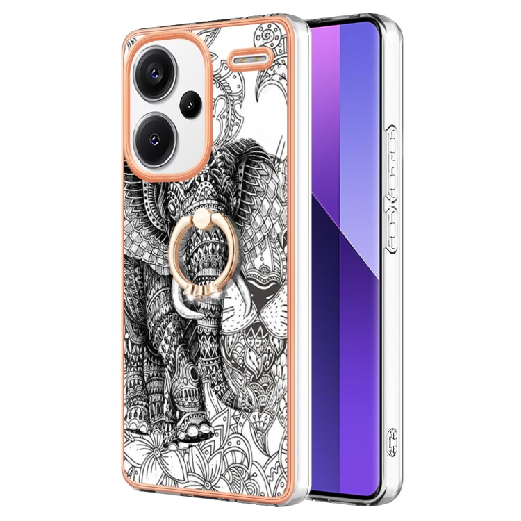 

For Xiaomi Redmi Note 13 Pro+ 5G Electroplating Dual-side IMD Phone Case with Ring Holder(Totem Elephant)