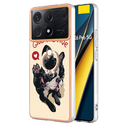 

For Xiaomi Poco X6 Pro / Redmi K70E Electroplating Dual-side IMD Phone Case with Ring Holder(Lucky Dog)