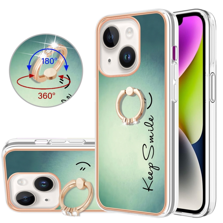 

For iPhone 14 Plus Electroplating Dual-side IMD Phone Case with Ring Holder(Smile)