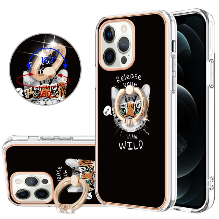 

For iPhone 12 / 12 Pro Electroplating Dual-side IMD Phone Case with Ring Holder(Natural Growth)