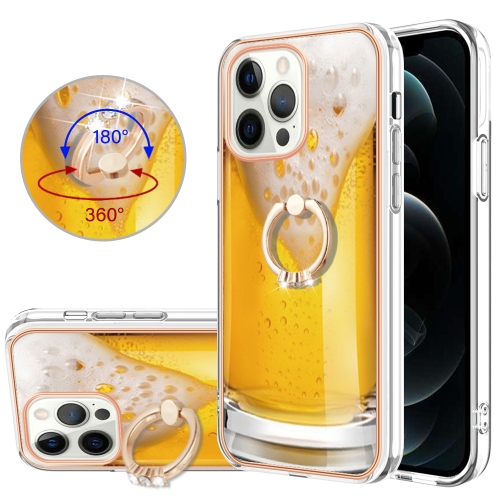 

For iPhone 12 Pro Max Electroplating Dual-side IMD Phone Case with Ring Holder(Draft Beer)